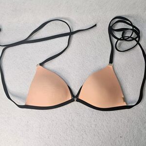 VICTORIA SECRET PINK Bikini Top Sz S Orange Black Trim Triangle Ring